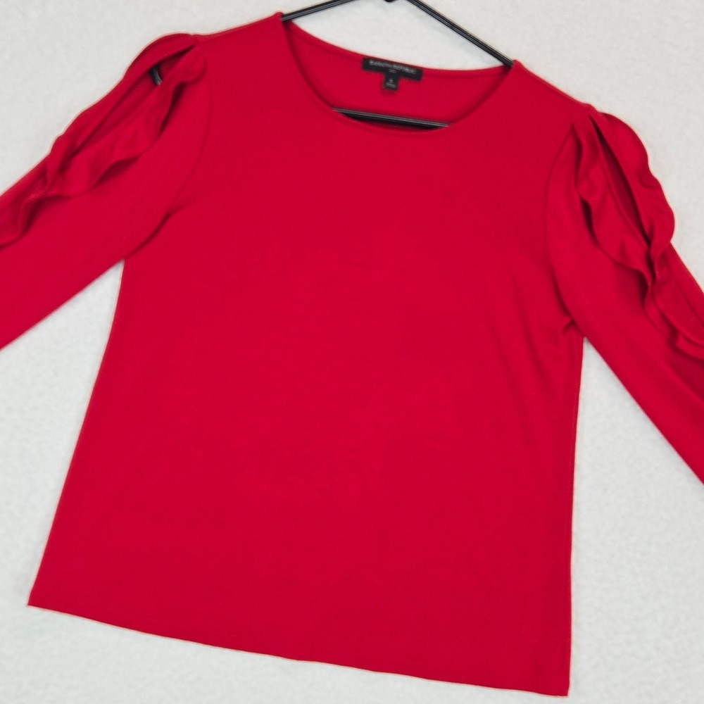 Banana Republic Ruffle Sleeve Top‎ Women Size S Red Long Sleeve Crew Neck Blouse
